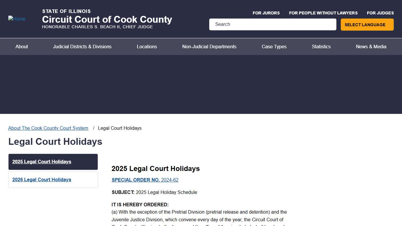 Legal Court Holidays Circuit Court of Cook County